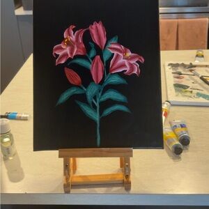 Floral Canvas Art with Pink and Green Accents